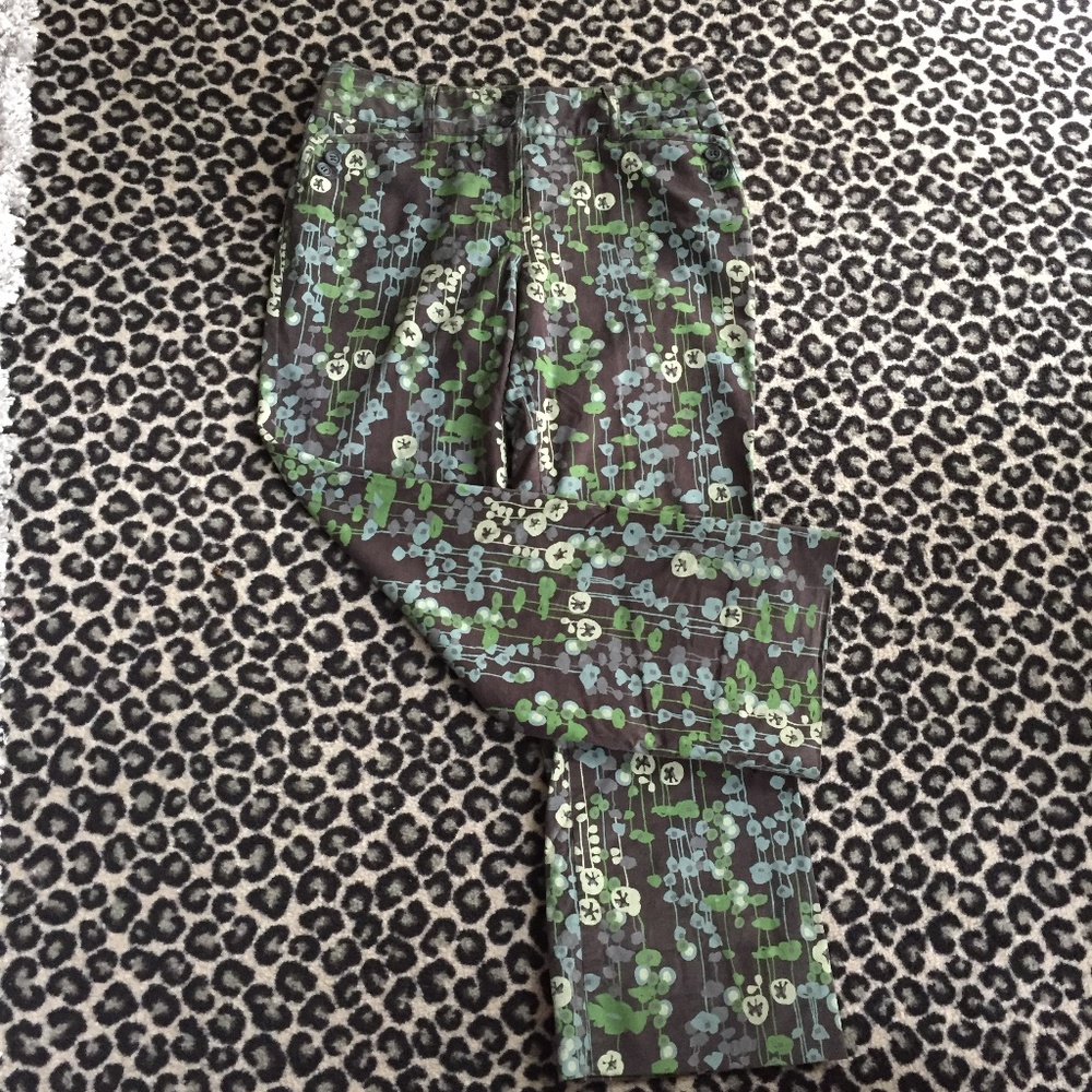 Etcetera Brown Straight-Leg Pants with Green Floral Print